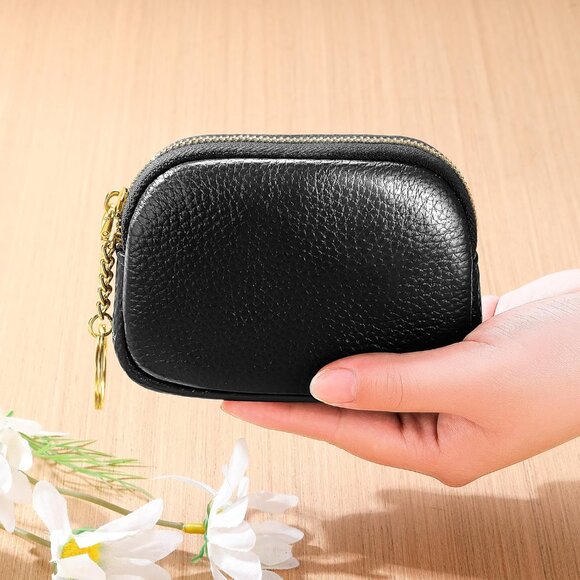 Genuine Leather Coin Purse, Small Change Purse Keychain Wallet for Women, Mini C - Picture 2 of 8